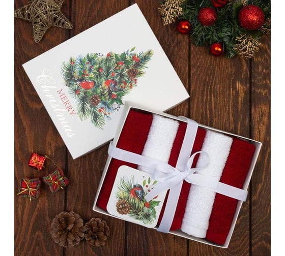 Изображение товара Набор махровых полотенец Этель Merry christmas 30x30 см, 5 шт, 100% хлопок, 340 гр/м2 7351700