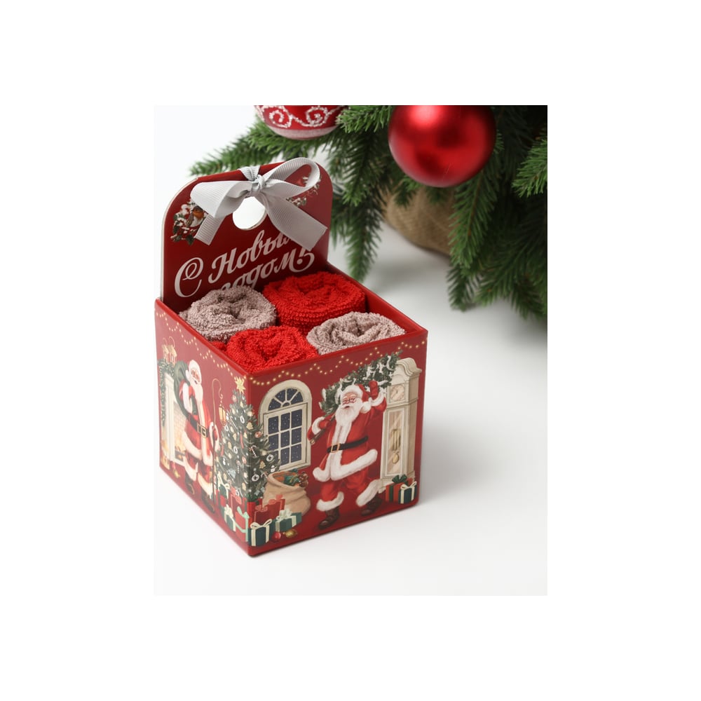 Изображение товара Набор махровых полотенец Этель "Санта" 30x30 см, 4 шт., хлопок 340 г/м2 10715161