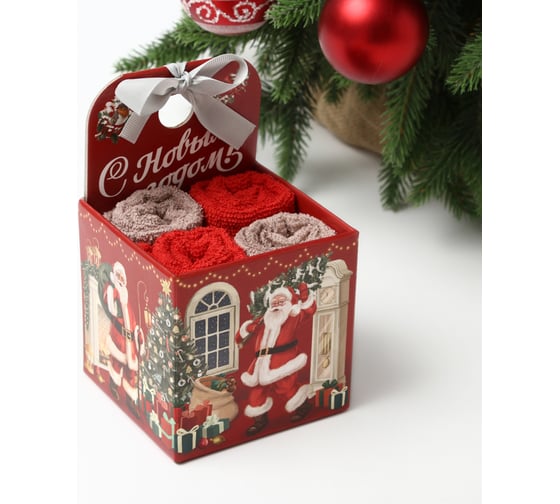 Изображение товара Набор махровых полотенец Этель "Санта" 30x30 см, 4 шт., хлопок 340 г/м2 10715161