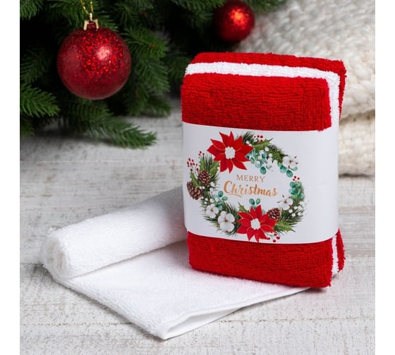Изображение товара Набор махровых полотенец Этель Merry christmas 30x30 см, 3 шт, 340 гр/м2, 100% хлопок 7351388