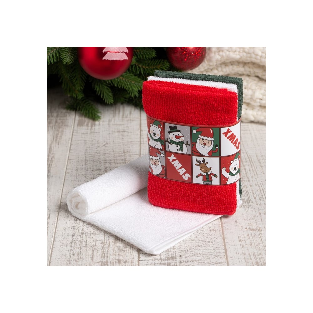 Изображение товара Набор махровых полотенец Этель Xmas 30x30 см, 3 шт