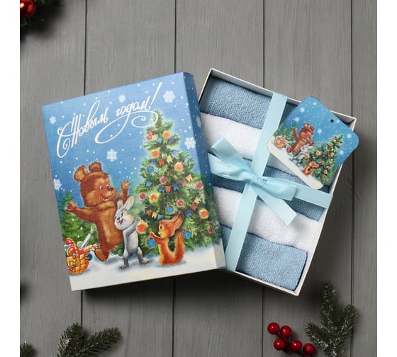 Изображение товара Набор махровых полотенец Этель "Новогодняя открытка" 30x30 см, 5 шт, 100% хлопок, 340 гр/м2 10715154