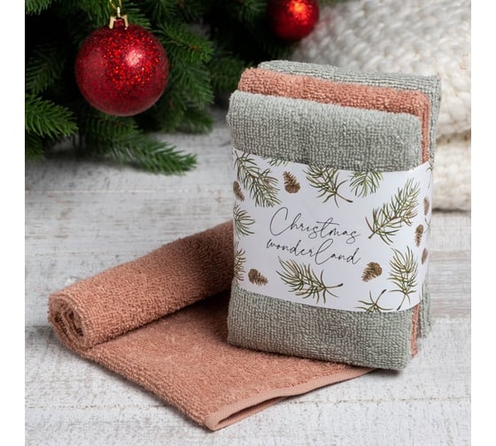 Изображение товара Набор махровых полотенец Этель Wonderland 30x30 см, 3 шт, 340 гр/м2, 100% хлопок 7351390