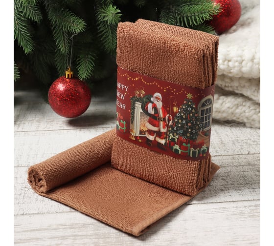 Изображение товара Набор махровых полотенец Этель "Санта" 30x30 см, 3 шт, 340 г/м2, 100% хлопок 10715149