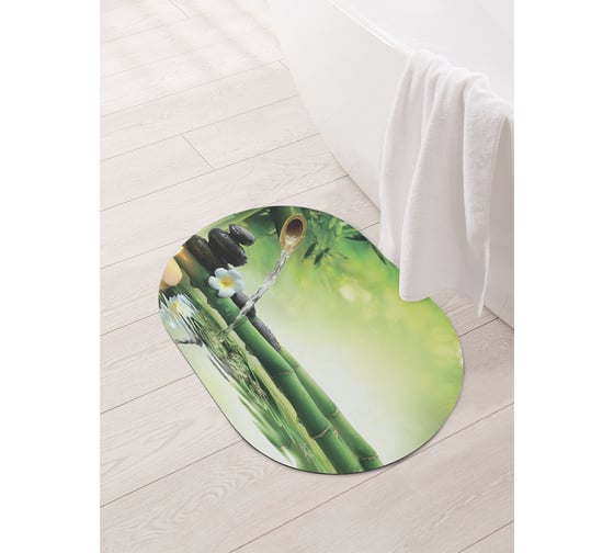 Изображение товара Коврик для ванной и туалета овальный противоскользящий JOYARTY Бамбуковый кран 58x38 см sbm_7709_58x38