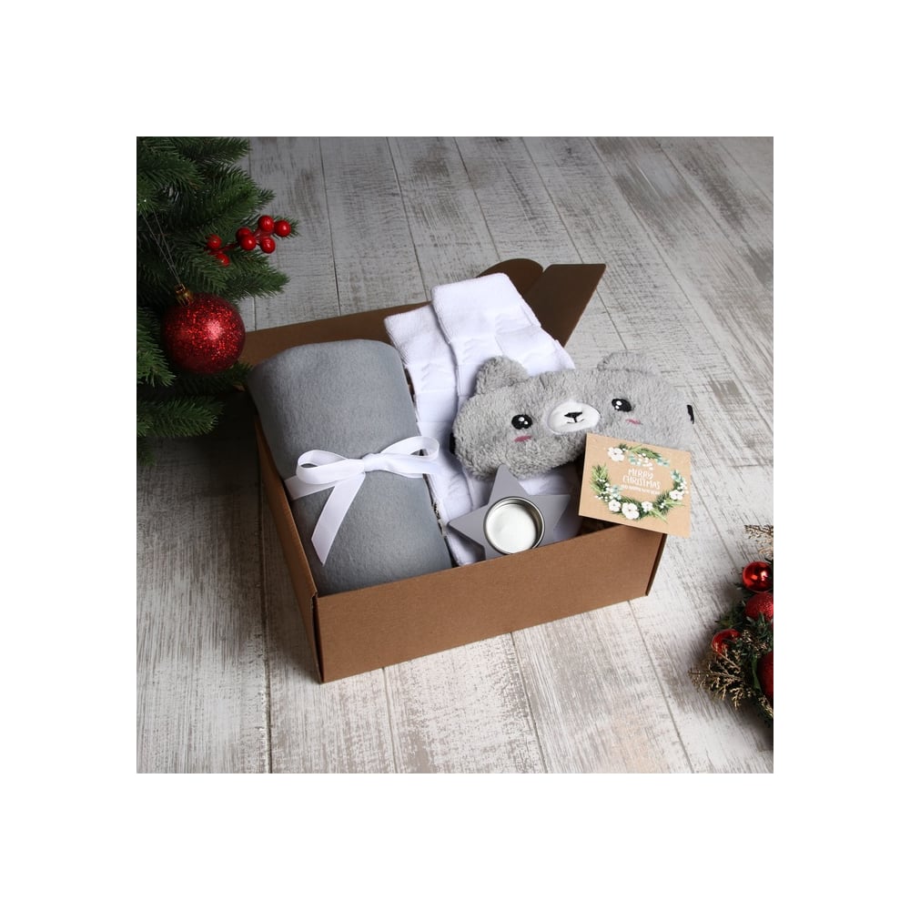 Изображение товара Подарочный набор Этель Merry Christmas плед и аксессуары односпальный серый