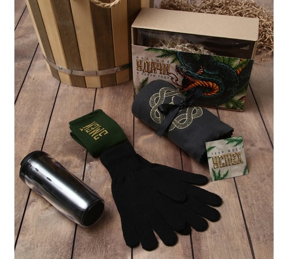 Изображение товара Набор подарочный Этель "Змей" плед, носки, перчатки, термостакан 10740493