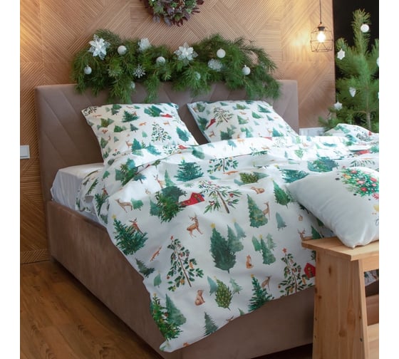 Изображение товара Комплект постельного белья Этель 1.5 сп "Домик в лесу" 143х215 см, 150х214 см, 70х70 см 2 шт, бязь 125 г/м2 9823671