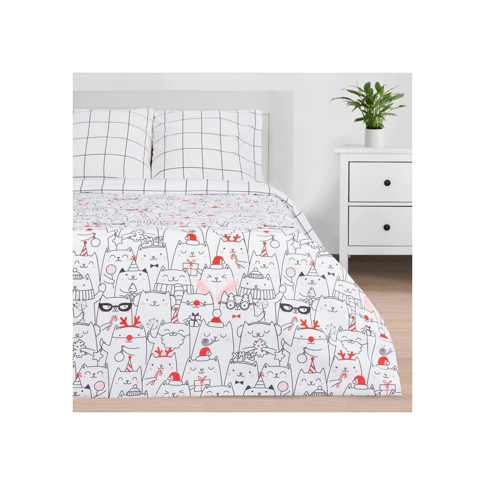 Изображение товара Комплект постельного белья Этель 1.5 сп Xmas cat 143х215 см, 150х214 см, 70х70 см - 2 шт, бязь 4935599