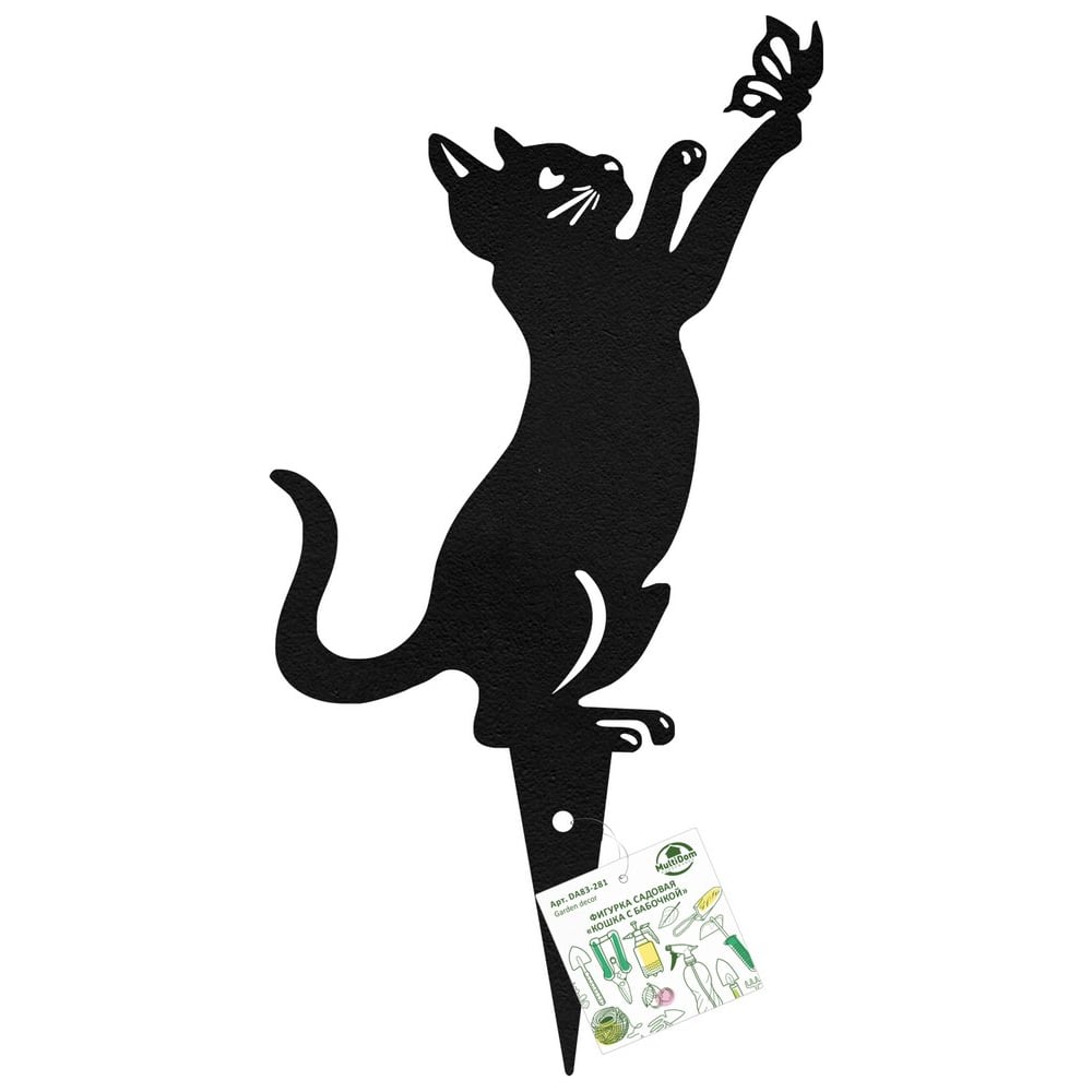 Изображение товара Фигурка садовая МУЛЬТИДОМ Кошка с бабочкой. Размер 39х18,5 см. DA83-281