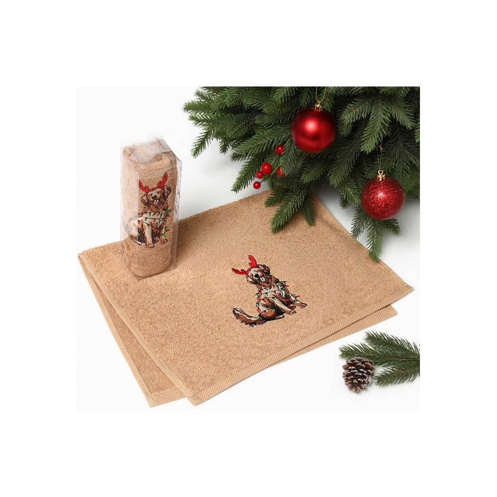 Изображение товара Махровое полотенце Этель Счастливая собака 30x60 см 340 г/м2 хлопок