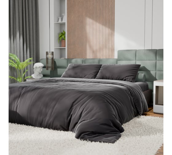 Изображение товара Комплект постельного белья Этель 2сп Tencel 180х210 см, 220х245 см, 50х70см-2шт, цв. чёрный 10655073