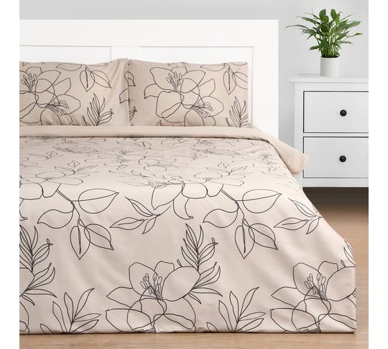 Изображение товара Комплект постельного белья Этель дуэт Graphic flowers 143х215 см - 2 шт, 220х240 см, 50х70 см -2 шт, мако-сатин 114г/м2 9 9355447