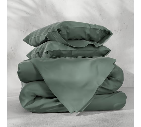 Изображение товара Комплект постельного белья Этель Евро Tencel 200х220 см, 230х245 см, 50х70см-2шт, цв. оливковый 10655043