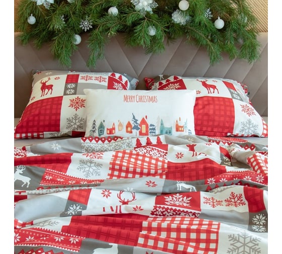 Изображение товара Комплект постельного белья Этель евро New Year's patchwork 200х217 см, 220х240 см, 70х70 см -2 шт, бязь 125 г/м2 9823657