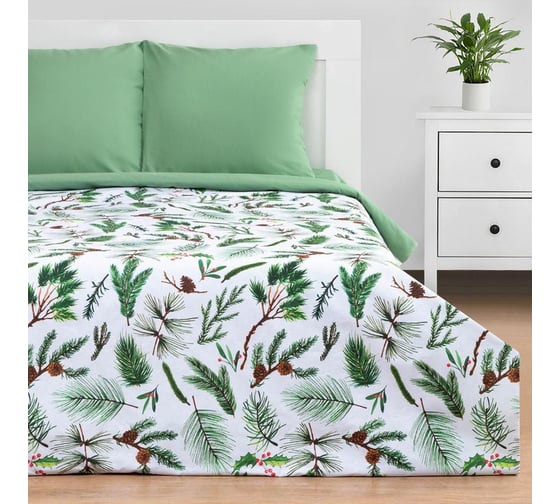 Изображение товара Комплект постельного белья Этель Евро Еловые ветви 200х217 см, 220х240 см, 70х70 см - 2 шт, бязь 4935593