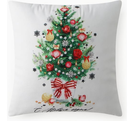 Изображение товара Подушка Этель "Новогодняя ель", 40х40 см, 100% п/э, велюр 7787602