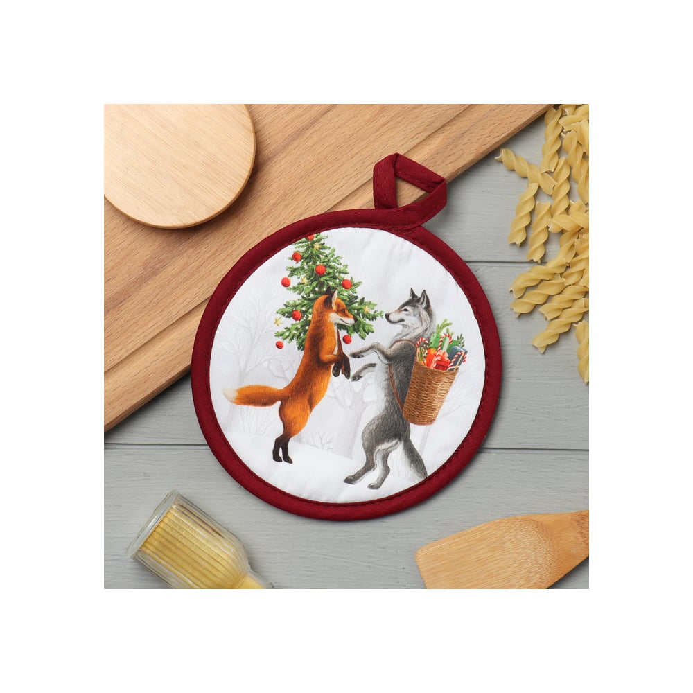 Изображение товара Прихватка Этель Новый год 17x17 см из хлопка саржа красная и белая