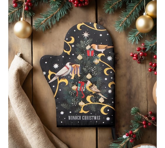 Изображение товара Варежка-прихватка Этель Wonder christmas 20x28 см, саржа, 100% хлопок, ватин 250 г/м2 10366965