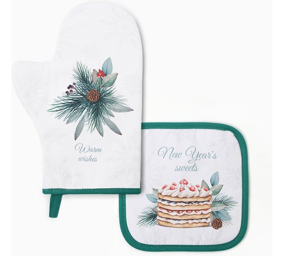Изображение товара Набор кухонный Этель Sweet treat варежка 20x28 см, прихватка 19x19 см, 100% хлопок 10366957