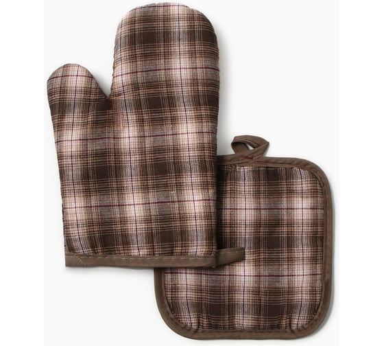 Изображение товара Кухонный набор из 2 предметов Этель Клетка прихватка 17*17см, варежка-прихватка 26*16 см, 100% п/э 10513436