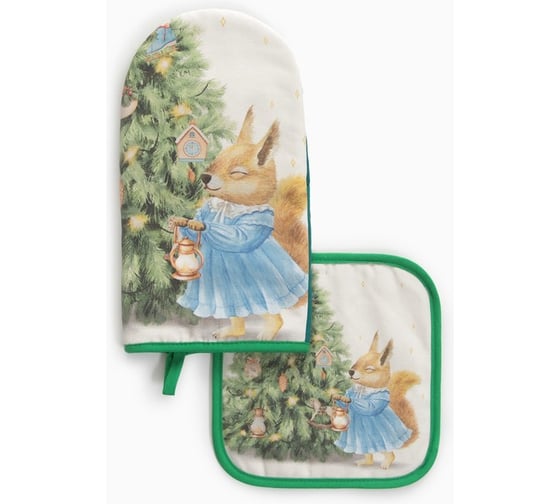 Изображение товара Набор кухонный Этель "Сказочная елка" варежка-прихватка 15x28 см, прихватка 19x19 см, 100% хлопок 10366904