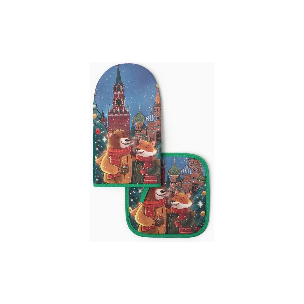 Изображение товара Кухонный набор варежка и прихватка Этель Red Square из хлопка с ярким дизайном
