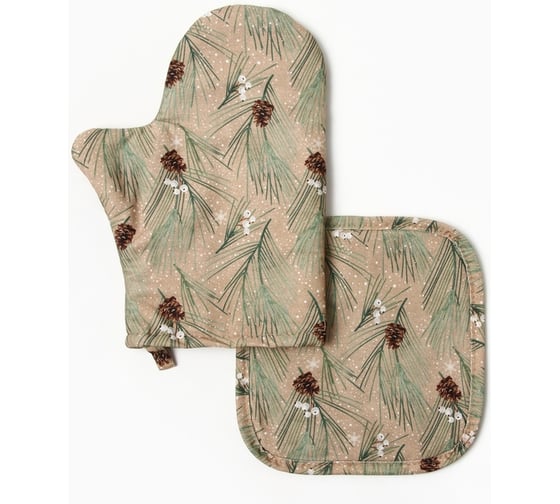 Изображение товара Набор Этель "Spruce branches" варежка-прихватка 20x28 см, прихватка 19x19 см, 100% хлопок, ватин 250 г/м2 7321861