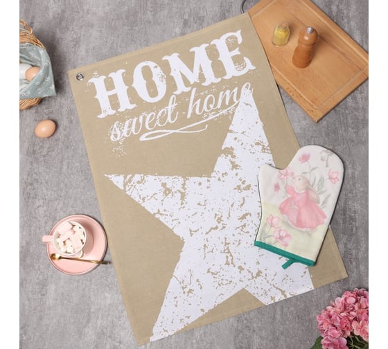 Изображение товара Набор кухонный Этель Home варежка 20x28 см, полотенце вафля 35x60 см 10754575