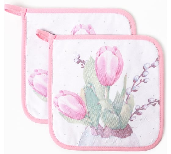 Изображение товара Набор прихваток Этель "Тюльпаны" 2шт, 19x19 см, саржа, 100% хлопок, ватин 250 г/м2 10754568