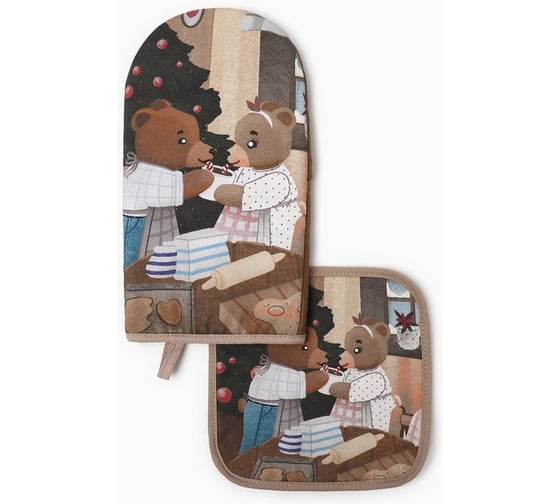 Изображение товара Набор кухонный Этель Вears варежка 15x28 см, прихватка 19x19 см, 100% хлопок 10366924