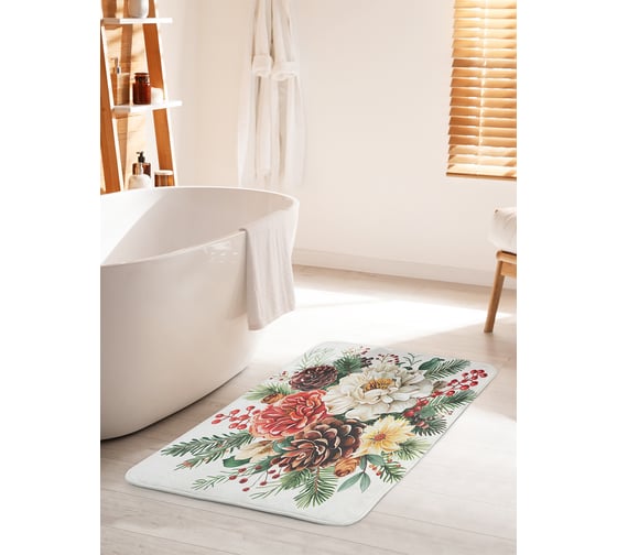 Изображение товара Коврик для ванной комнаты и туалета противоскользящий JOYARTY Букет с шишками 60x100 см, серия Новый год и Рождество bath_sd3995_60x100