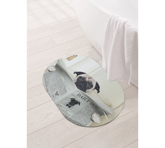 Изображение товара Коврик для ванной и туалета овальный противоскользящий JOYARTY Собака с газетой 58x38 см sbm_41936_58x38
