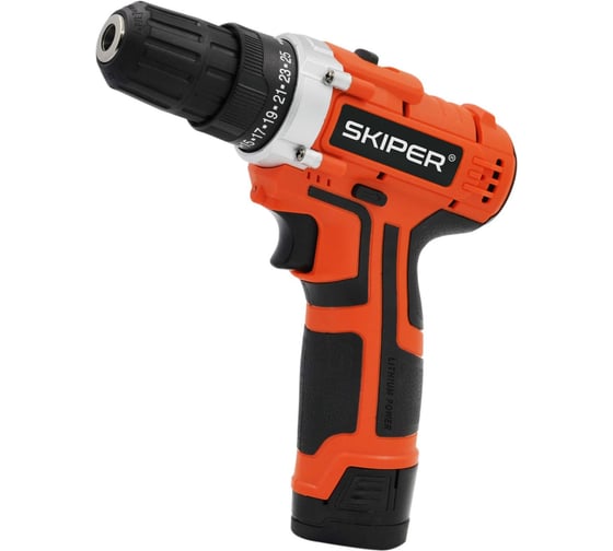 Изображение товара Аккумуляторная дрель-шуруповерт SKIPER CS2600-1 (12В, 2 аккумулятора, 1,5 А/ч Li-ion, 2 ск, 19 Нм, кейс) 00-00015031
