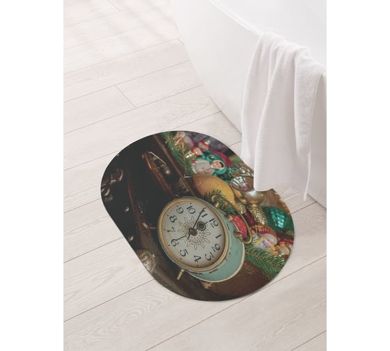 Изображение товара Коврик для ванной и туалета овальный противоскользящий JOYARTY Новый год стучится 58x38 см sbm_427866_58x38