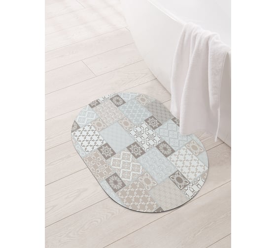 Изображение товара Коврик для ванной и туалета овальный противоскользящий JOYARTY Орнамент из плитки 58x38 см sbm_15422_58x38