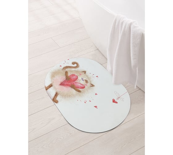 Изображение товара Коврик для ванной и туалета овальный противоскользящий JOYARTY Мурлыкающий любимец 58x38 см, серия День влюбленных и семьи sbm_11747_58x38