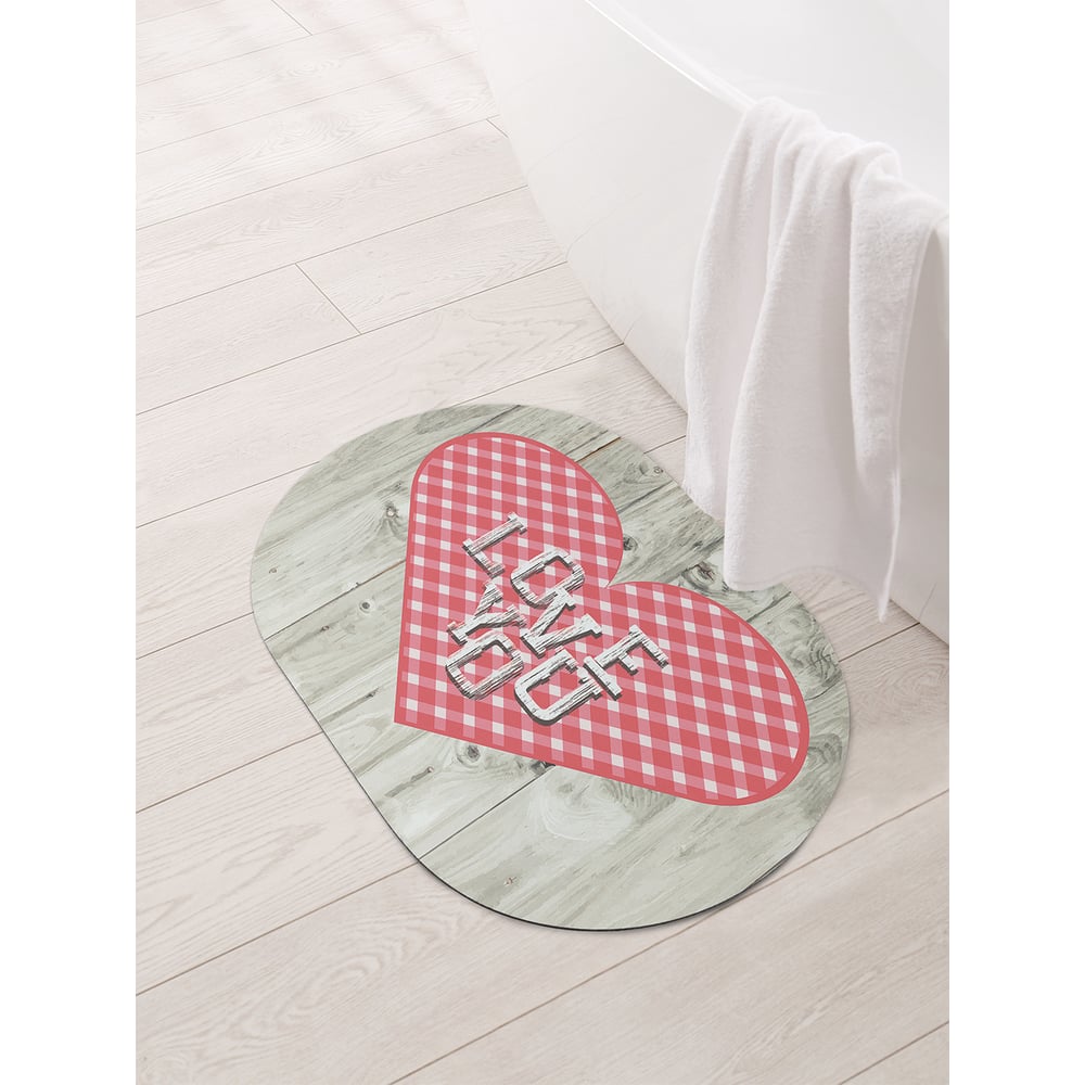 Изображение товара Коврик для ванной овальный противоскользящий JOYARTY 58x38 см серия Любовь в клеточку