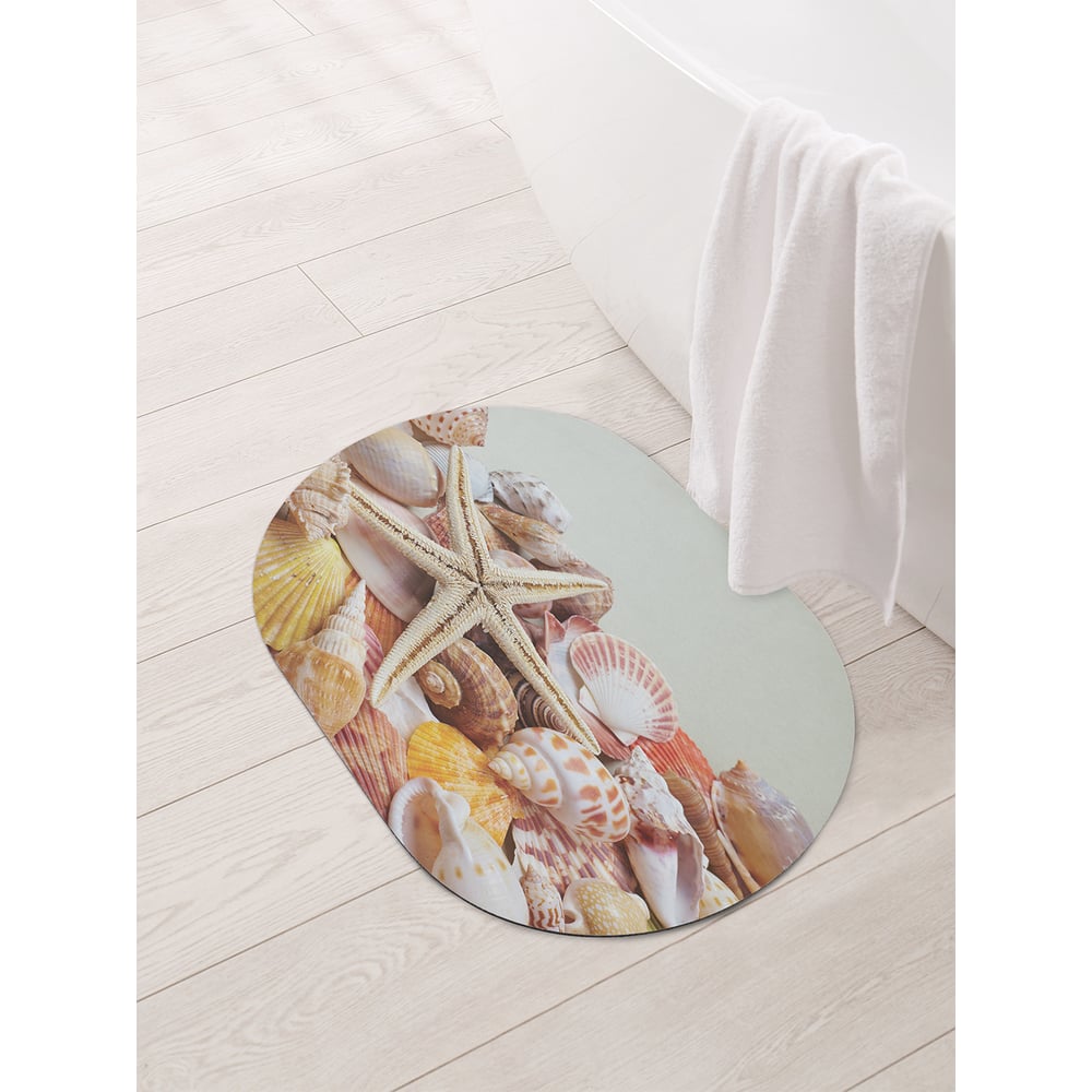 Изображение товара Противоскользящий овальный коврик для ванной морская коллекция 58x38 см JOYARTY