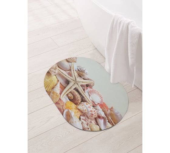Изображение товара Коврик для ванной и туалета овальный противоскользящий JOYARTY Морская коллекция 58x38 см sbm_11820_58x38