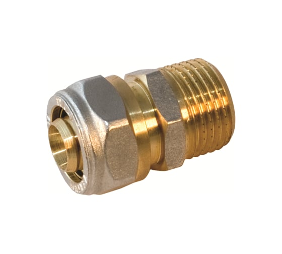 Изображение товара Муфта прямая обжимная 20 мм × ¾" с наружной резьбой для металлопластиковых труб — латунный фитинг для систем отопления и водоснабжения Millennium MMM3420