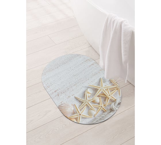 Изображение товара Коврик для ванной и туалета овальный противоскользящий JOYARTY Свежесть моря 58x38 см sbm_11816_58x38