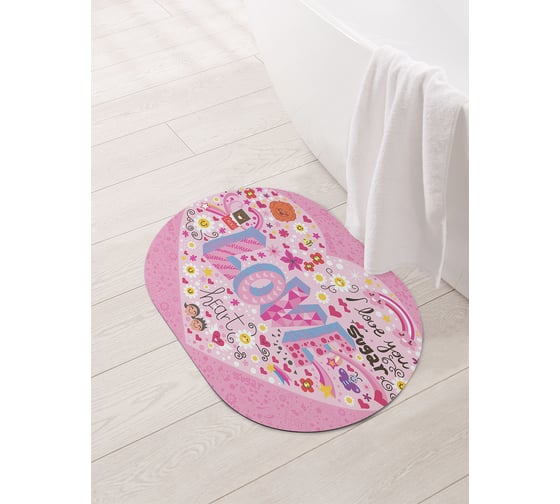 Изображение товара Коврик для ванной и туалета овальный противоскользящий JOYARTY Любовное многообразие 58x38 см, серия День влюбленных и семьи sbm_41576_58x38