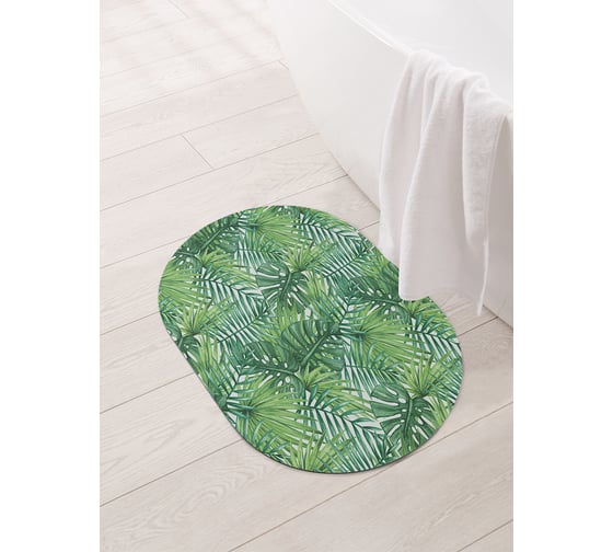Изображение товара Коврик для ванной и туалета овальный противоскользящий JOYARTY Тропические листья 58x38 см sbm_36056_58x38