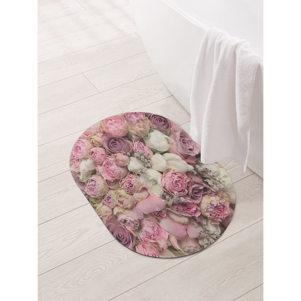 Изображение товара Коврик для ванной овальный противоскользящий JOYARTY 58x38 см Розовый букет