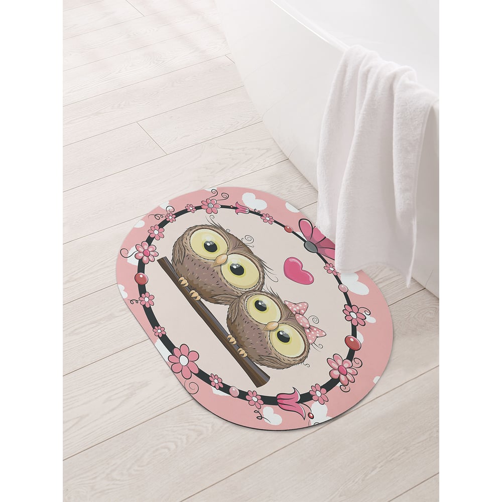 Изображение товара ОВальный противоскользящий коврик для ванной JOYARTY 58x38 см серия Любовные сплетни