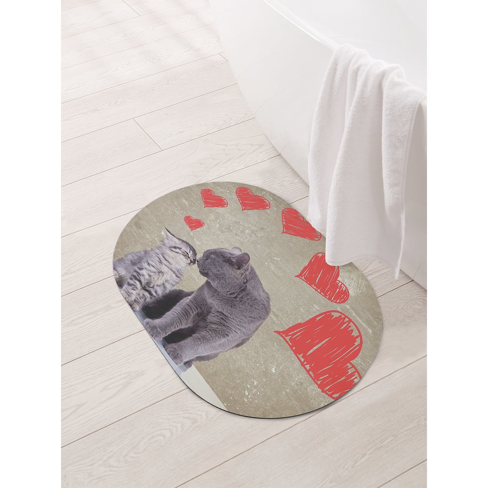 Изображение товара Коврик для ванной овальный противоскользящий JOYARTY 58х38 см серия Любвеобильные коты