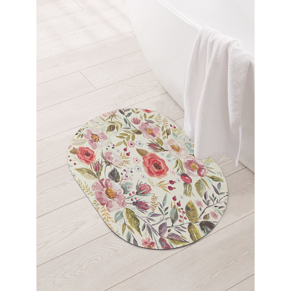 Изображение товара Коврик для ванной и туалета овальный противоскользящий JOYARTY 58x38 см цветочный дизайн