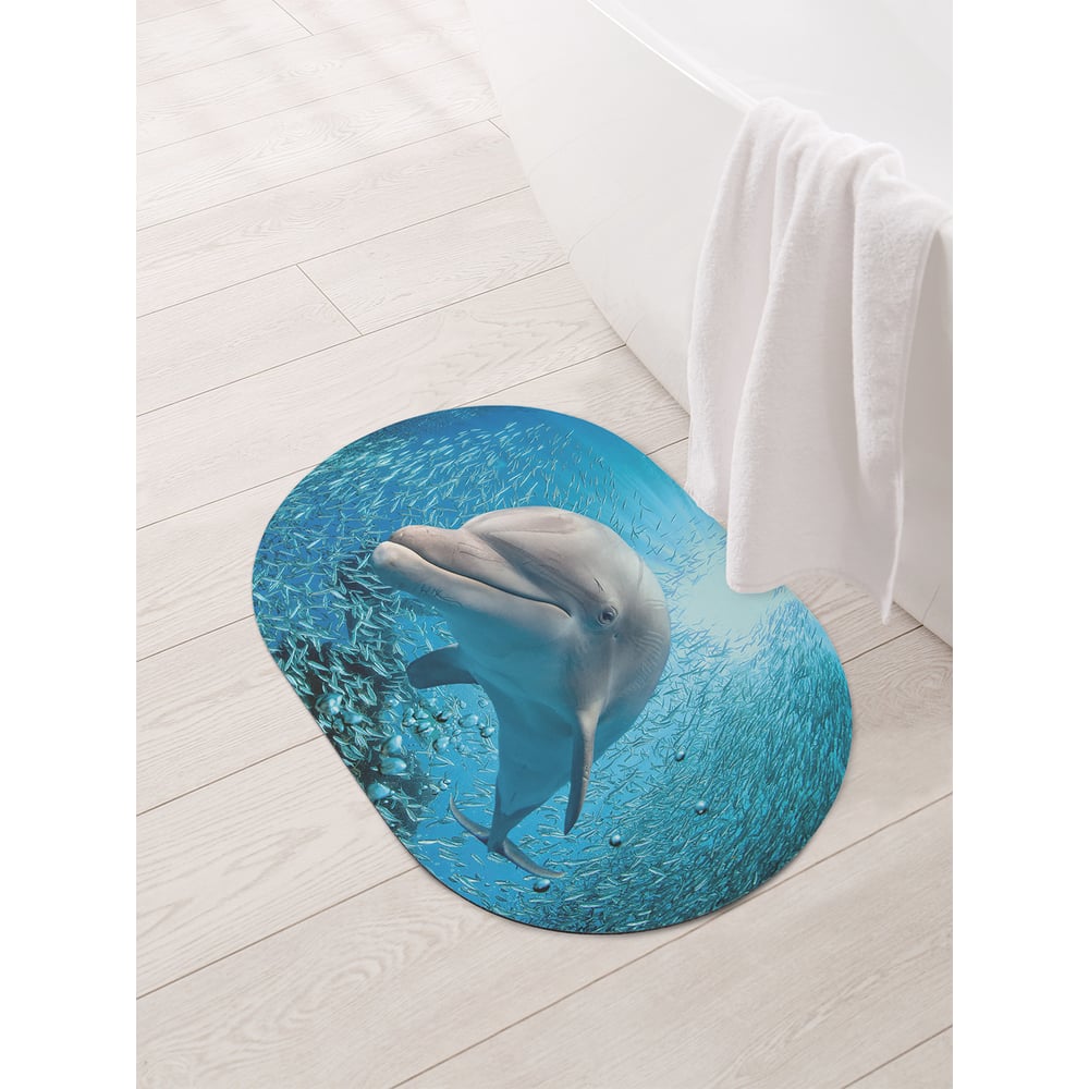 Изображение товара ОВАЛЬНЫЙ ПРОТИСКОЛЬЗЯЩИЙ КОВРИК ДЛЯ ВАННОЙ JOYARTY ЛЮБОПЫТНЫЙ ДЕЛЬФИН 58X38 СМ