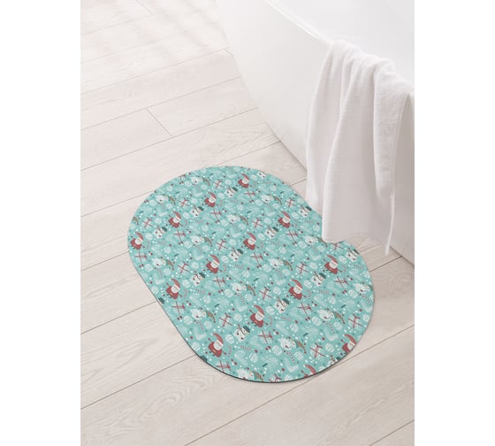 Изображение товара Коврик для ванной и туалета овальный противоскользящий JOYARTY Новогодние друзья 58x38 см sbm_427865_58x38